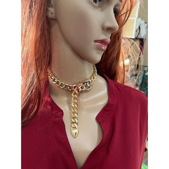 Chunky gold necklace, choker belt buckle Link big chain curb  statement necklace - Picture 1 of 4
